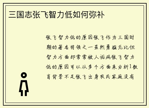 三国志张飞智力低如何弥补